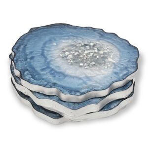 Blue Silver Geode Agate Coasters (4-6 inches) - Premium Resin Set of 4 Sparkle